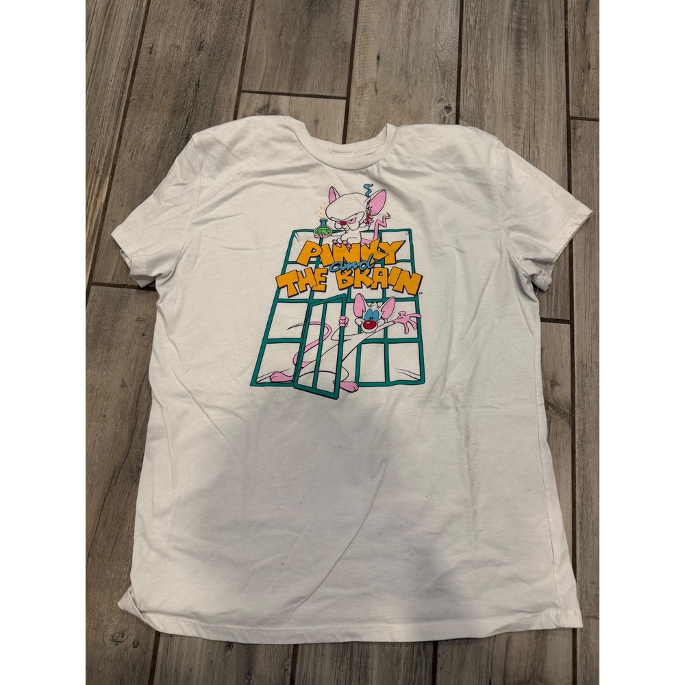 Pinky and the Brain Warner Bros Graphic T-Shirt Mens Medium White Cartoon Tee